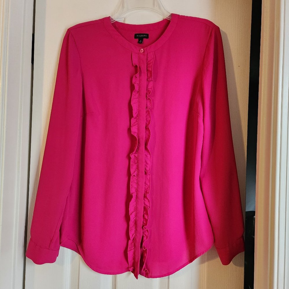 Talbots Women's Fuchsia Collarless Blouse, size S